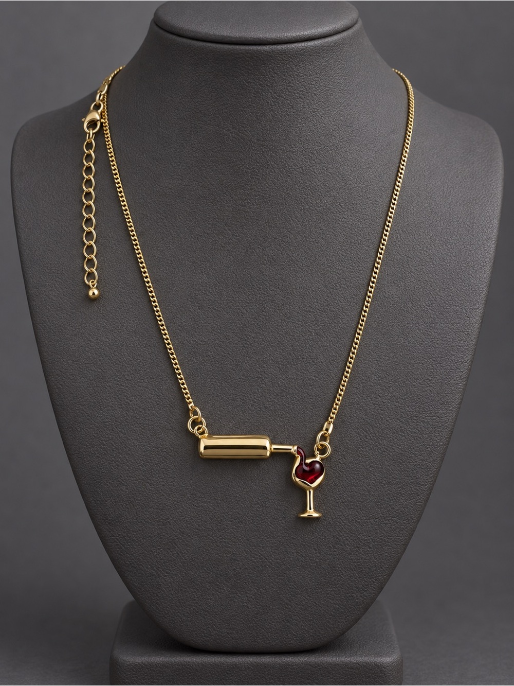 Gennaro Classic Gold Necklace with Red Wine Charm